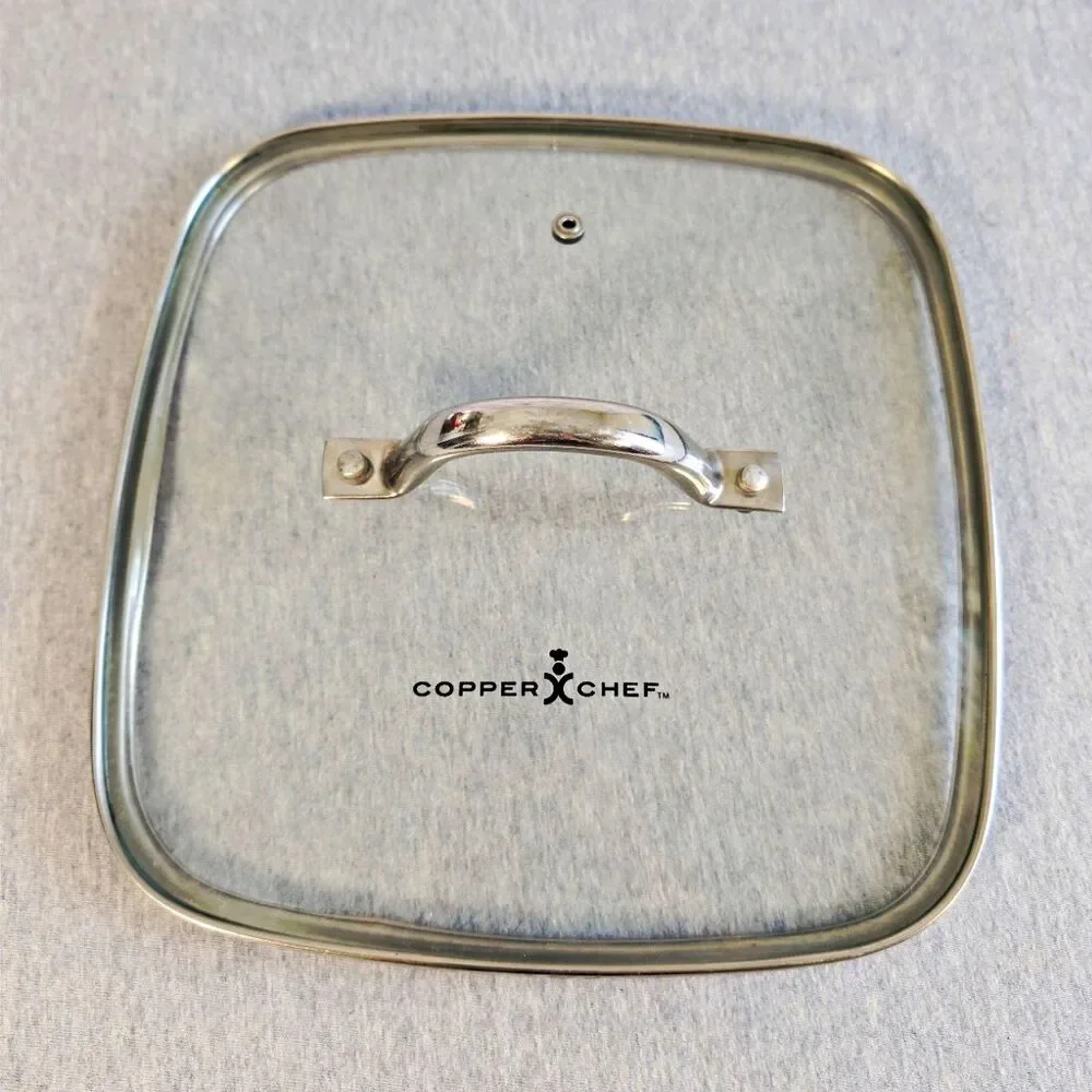 Copper Chef Square Clear Glass Lid w/ Stainless Steel Handle Approx 9.25 in.